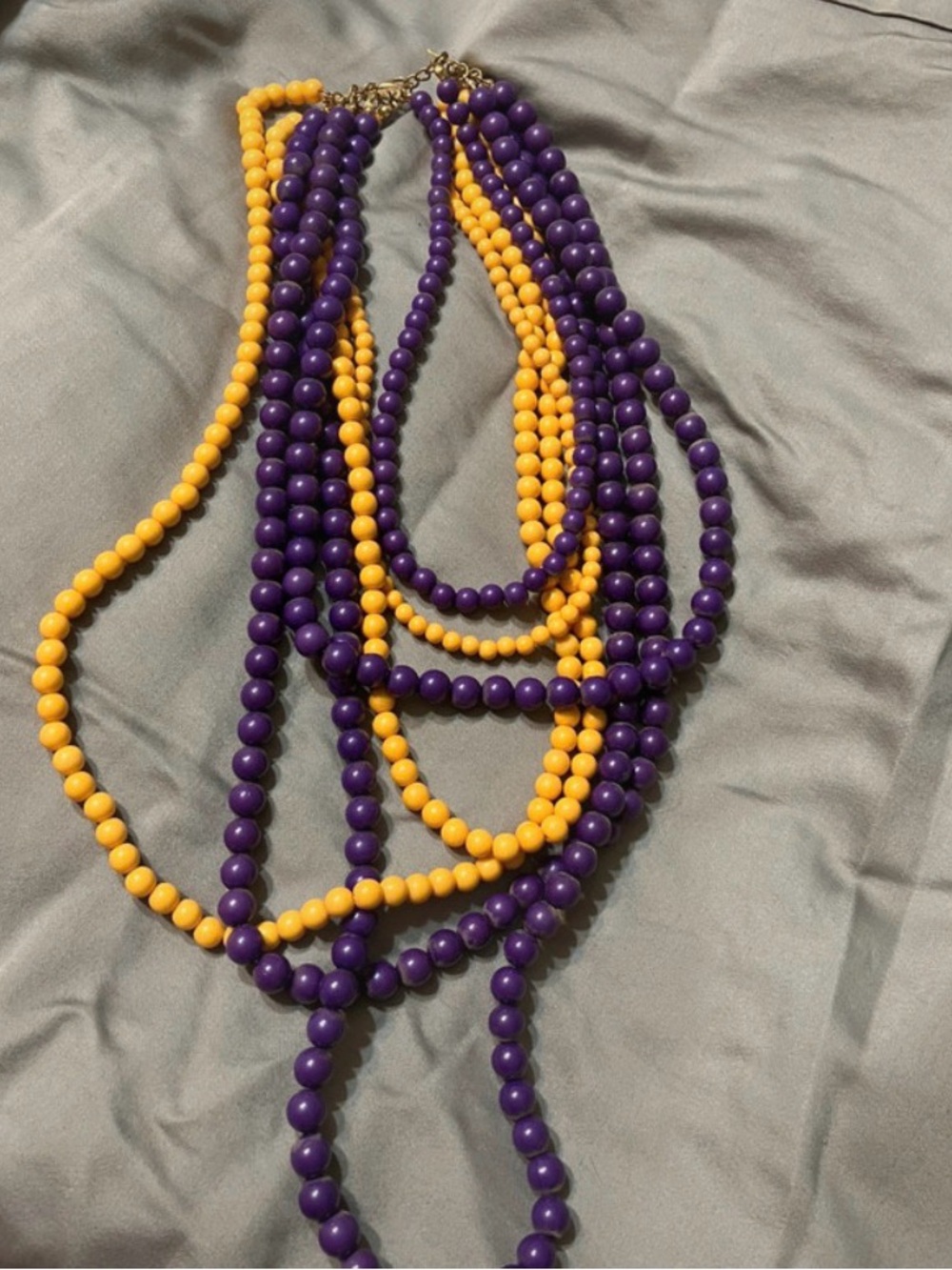 Gold-Tone Purple and Yellow Beaded Multi-Strand Necklace
